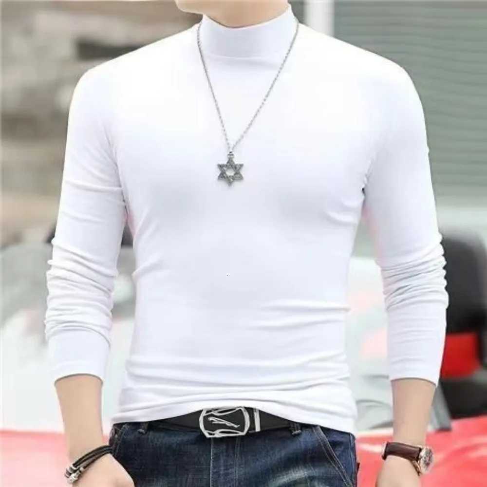 Korean Clothing Blouse Oversize Wear Casual Full Cotton Mens Turtleneck Base Shirt Simple Solid Color Long SLeeve Tops Tee Z250725