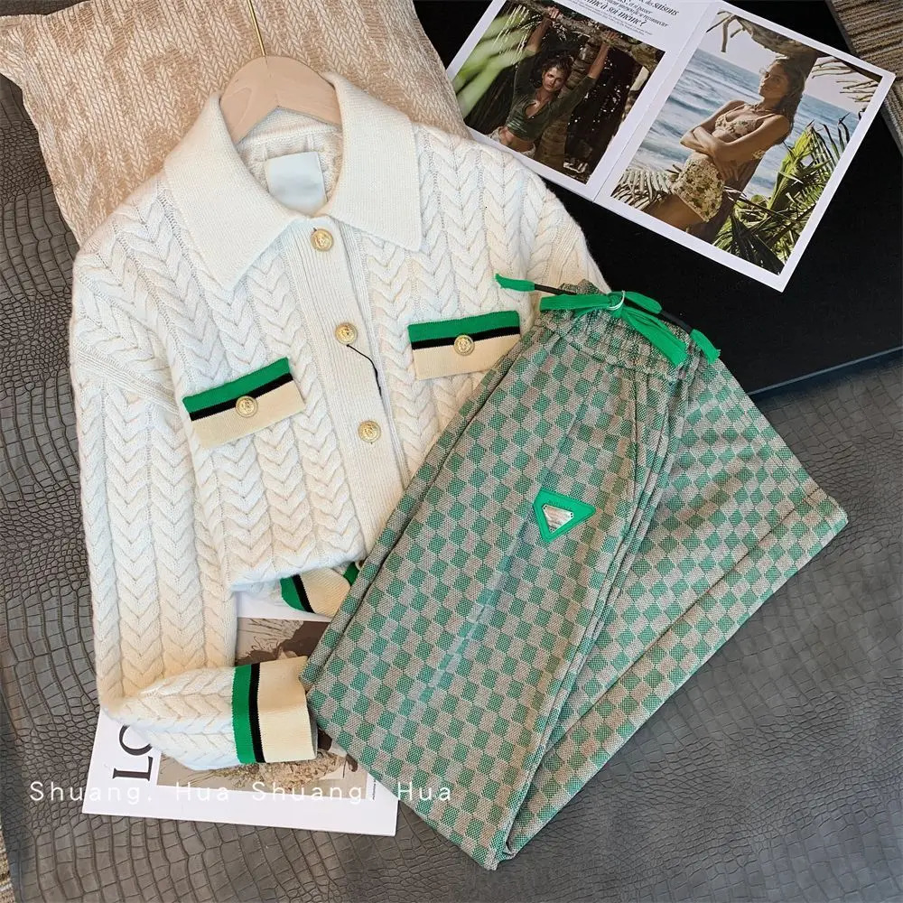 Autumn Chic Style Suit Set Womens Trendy Casual Wide Leg Pants Two Piece Outfit Elegant Slim Fit Fashion Loungewear 250726