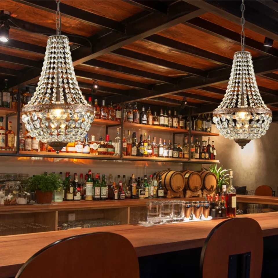 LED Crystal Chandelier Gold Vintage Industrial Dimmable Pendant Light Dining Table Lamp Hanging Room Crystal Pendant Lamp XJ250725