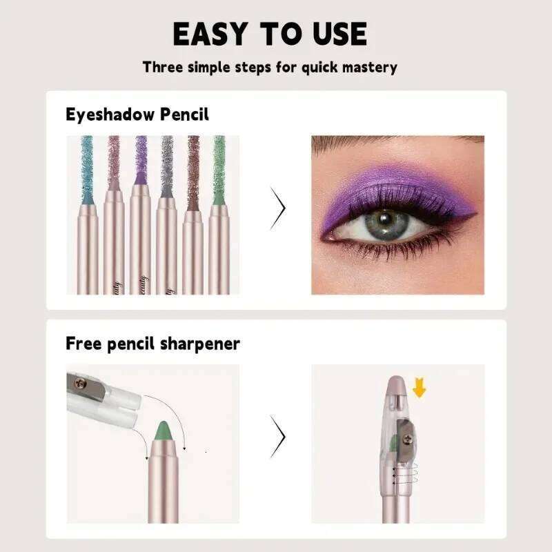 6pcs/set Glitter Pencil Long-lasting Makeup Eye Shadow Gray Green Pearlescent Matte Finish Eyeshadow Stick Waterproof X250726