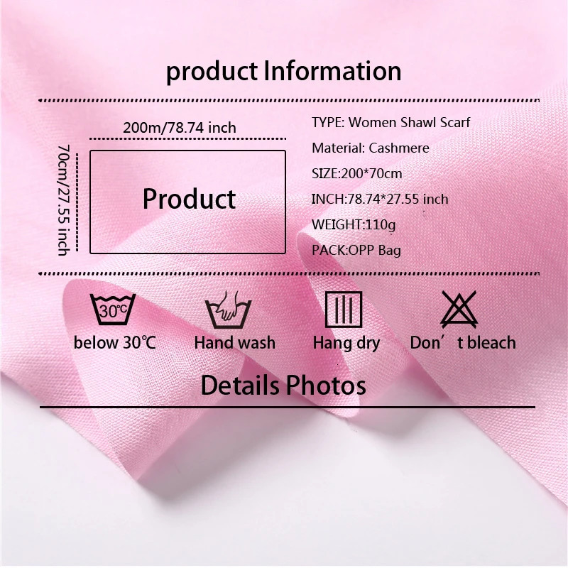 Womens Pashmina Scarf Shawls Soft Cashmere Feeling Headscarf Travel Office Winter Warm Hijabs Solid Lady Wraps Female Bandana 250724