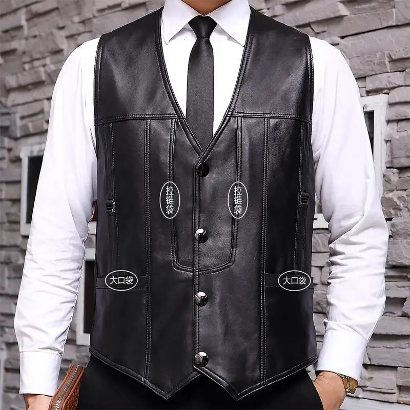 2025 Cowhide Genuine Leather Man Vest Waistcoat Male clothing Jacket Thick Motorcycle Multi Pocket leather biker Men safety vest y250725
