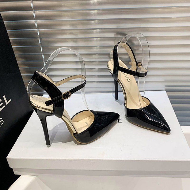 Stiletto Heels Sandals with Ankle Strap for Women 12cm High Heel, Pointed Toe, Hollow Design, Elegant Party Shoes, Plus Size Available