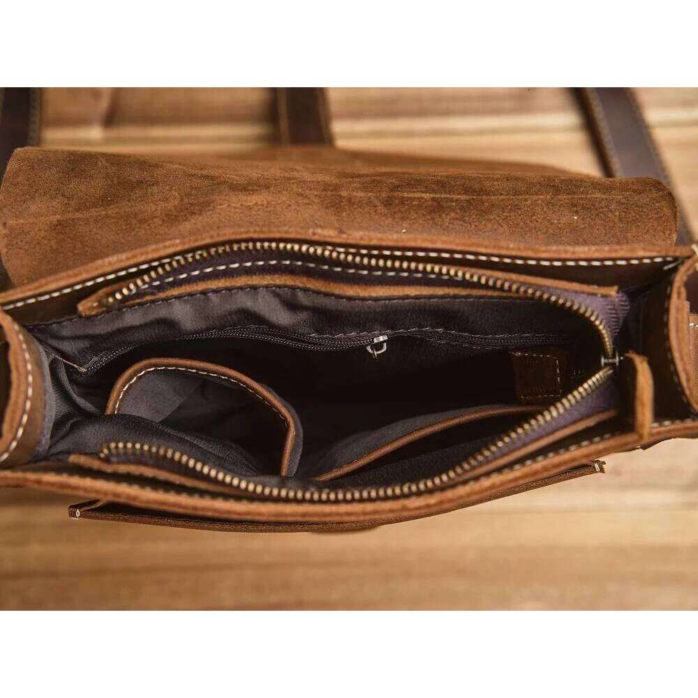 OLOEY Messenger Sling Bags For Casual Genuine Leather Zipper Pouch Simple Small Crossbody Shoulder Men Bag