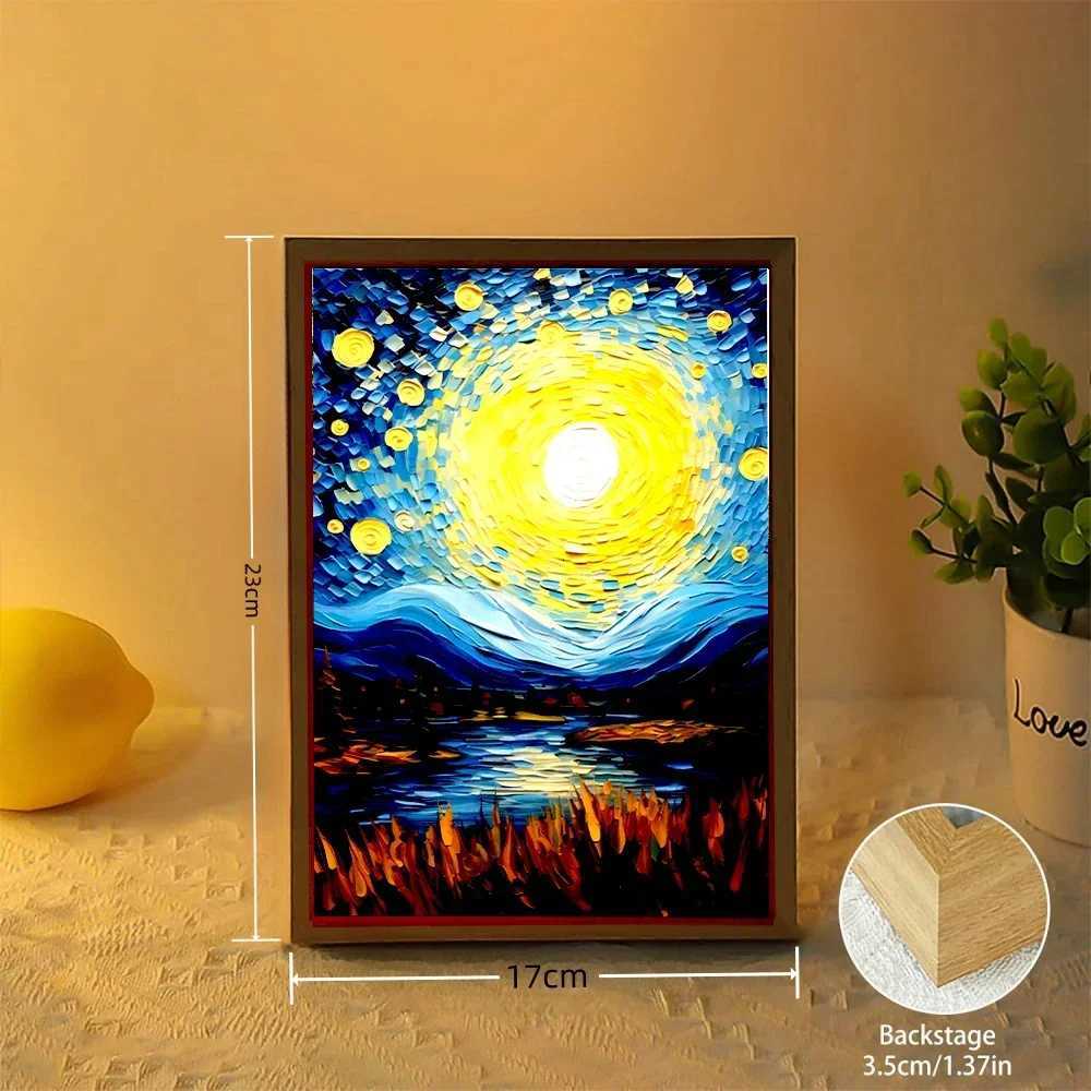 Light Painting Picture Frame Led Night Light Moon Lamp Van Gogh Starry Sky Wall Art Office Bedroom Home Room Decor Friend Gifts XJ250725