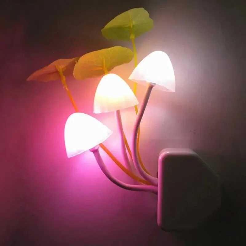 Novelty Mushroom Fungus Night Light EU US Plug Light Sensor 220V 3 LED Colorful Mushroom Lamp Led Night Lights XJ250725