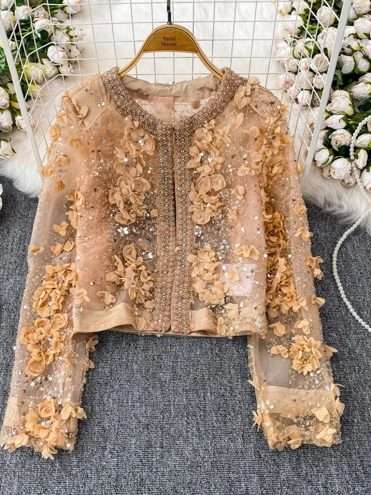 Ele round Ne Sequin Embellied Jaet Womens Slim Fit Summer Top High-End Feeling Faionable ort Outerwear 250725