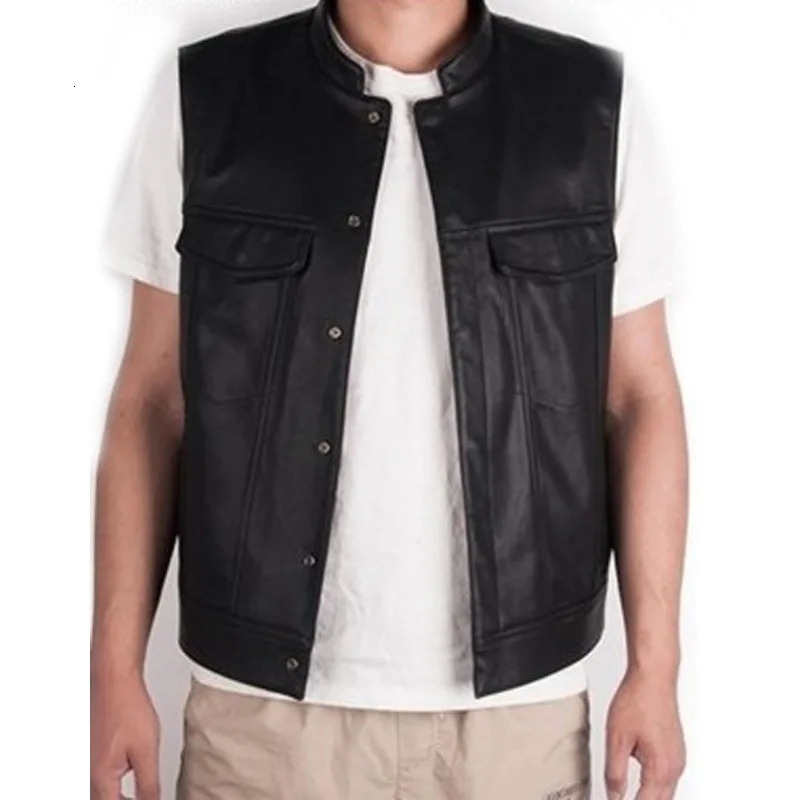 Solid Color Mens Faux Leather Vest Motorcycle Standing Collar Team Punk Shoulder for Men 250725