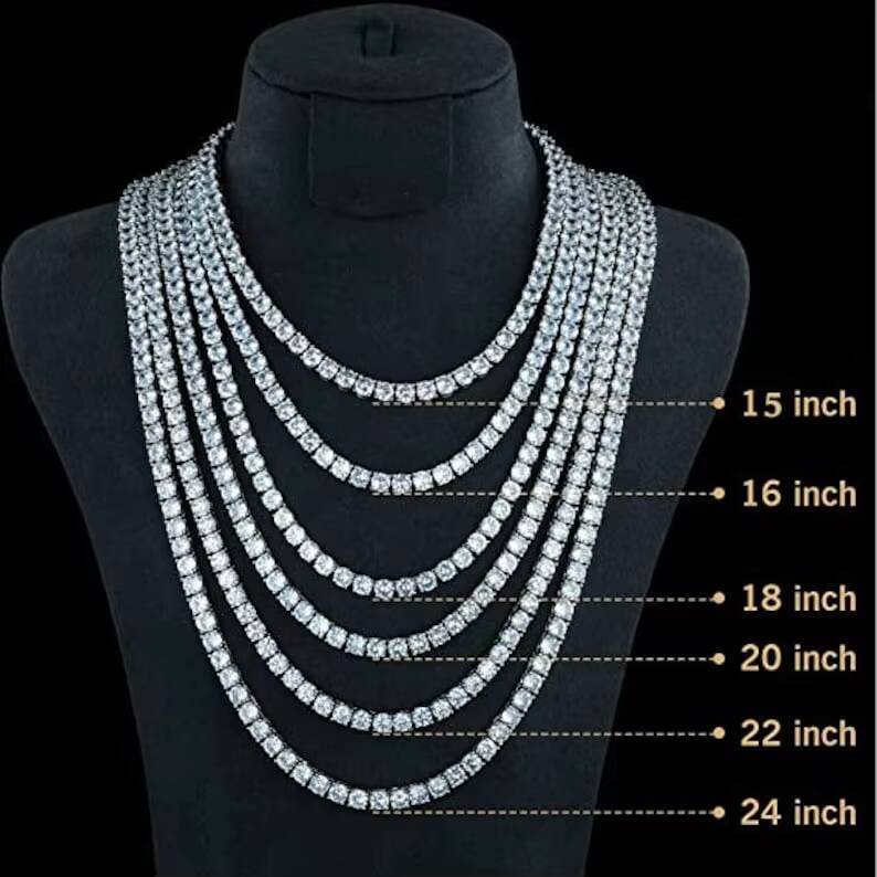 Moissanite Tennis Chain Necklace 925/18k White Gold Certified 3mm 4mm 5mm Moissanite Tennis Necklace Fine Jewelry Gifts for Her
