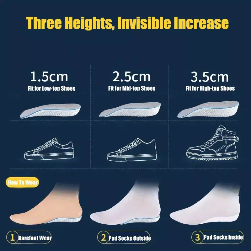 1.5/2.5/3.5 Cm Arch Support Height Increase Insoles Light Weight Soft Elastic Lift Soft Elastic Lifting For Men Women Shoes Pads 250725