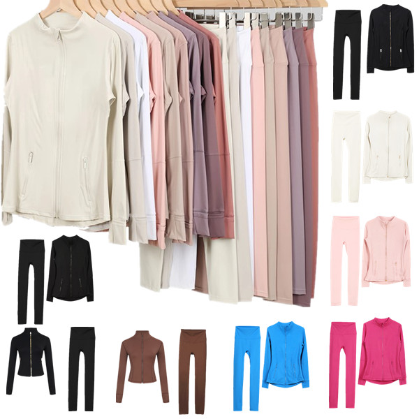 Women's yoga jacket set high-waisted breathable sports leggings quick-drying slim-fit long-sleeve jacket yoga running training fitness zipper jacket short jacket set