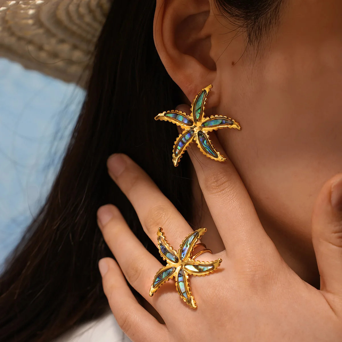 Fashion Starfish Flower Summer Drop Dangle Big Earring for Women Statement Stainless Steel Charm Waterproof Jewelry For Vacation 250715