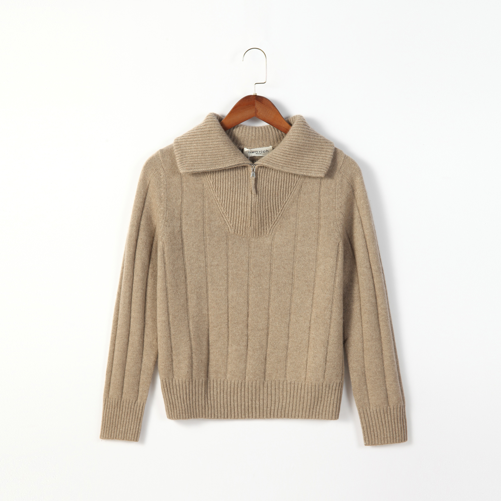 100% Cashmere Women's Lapel Half Zipper Sweater Pit Stripe Texture Autumn & Winter Knit Top