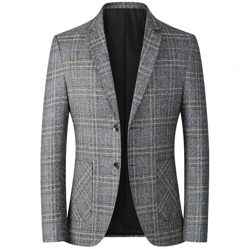 Spring Autumn Mens Plaid Blazers Jacket Fashion Business Casual Suits Coats High Quality Male Handsome Slim 4XL 250725
