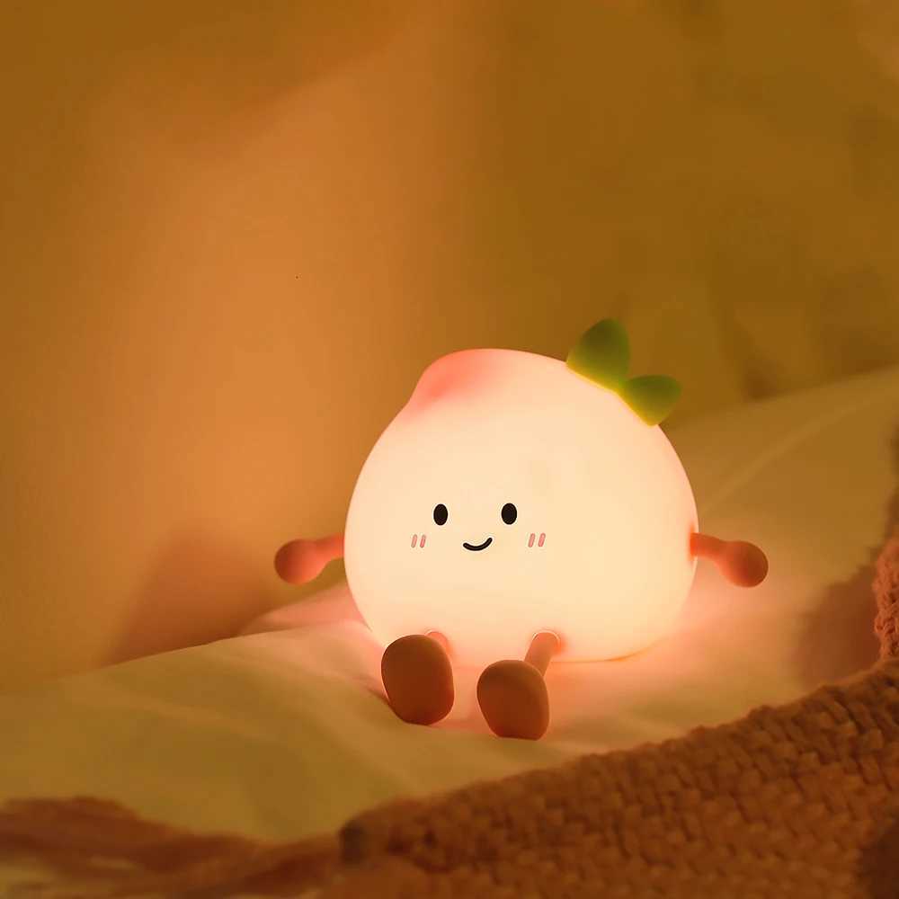 ute Silicone Peach Night Light Rechargeable LED Nursery Nightlight sh Colors Tap Control Bedside Lamp for Bedroom Christmas Gift XJ250725