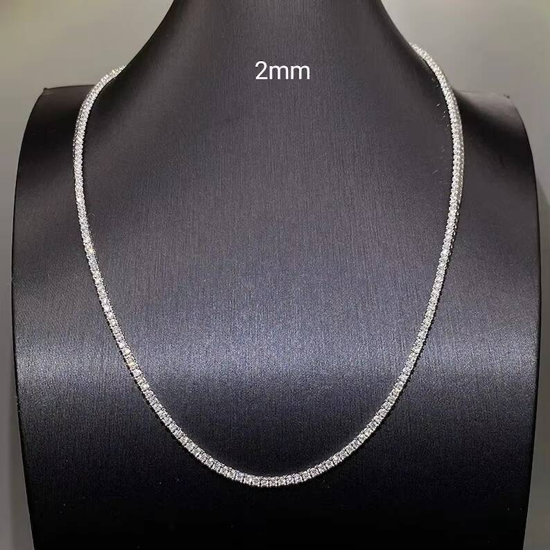Moissanite Tennis Chain Necklace 925/18k White Gold Certified 3mm 4mm 5mm Moissanite Tennis Necklace Fine Jewelry Gifts for Her