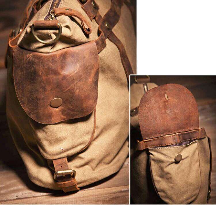 OLOEY Vintage Military + Genuine Leather Shoulder Sling Crossbody Tote Handbag Men Canvas Messenger Bag Leisure