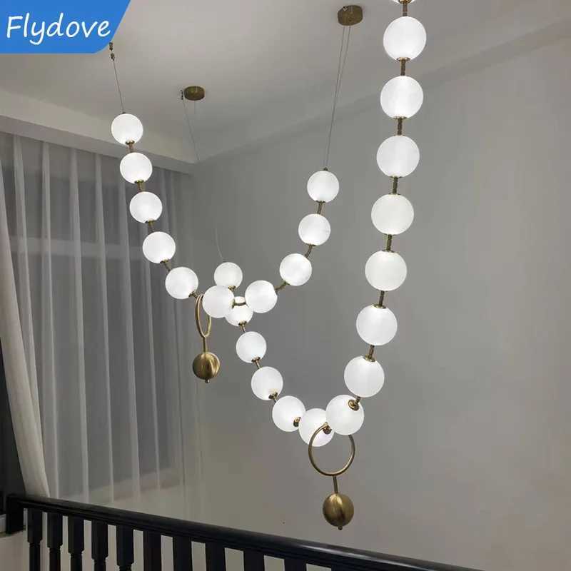 Nordic Modern Pearl Acrylic Necklace LED Chandelier for Living Room Restaurant Kitchen Long Pendant Lamp Interior Decoration Lighting XJ250725