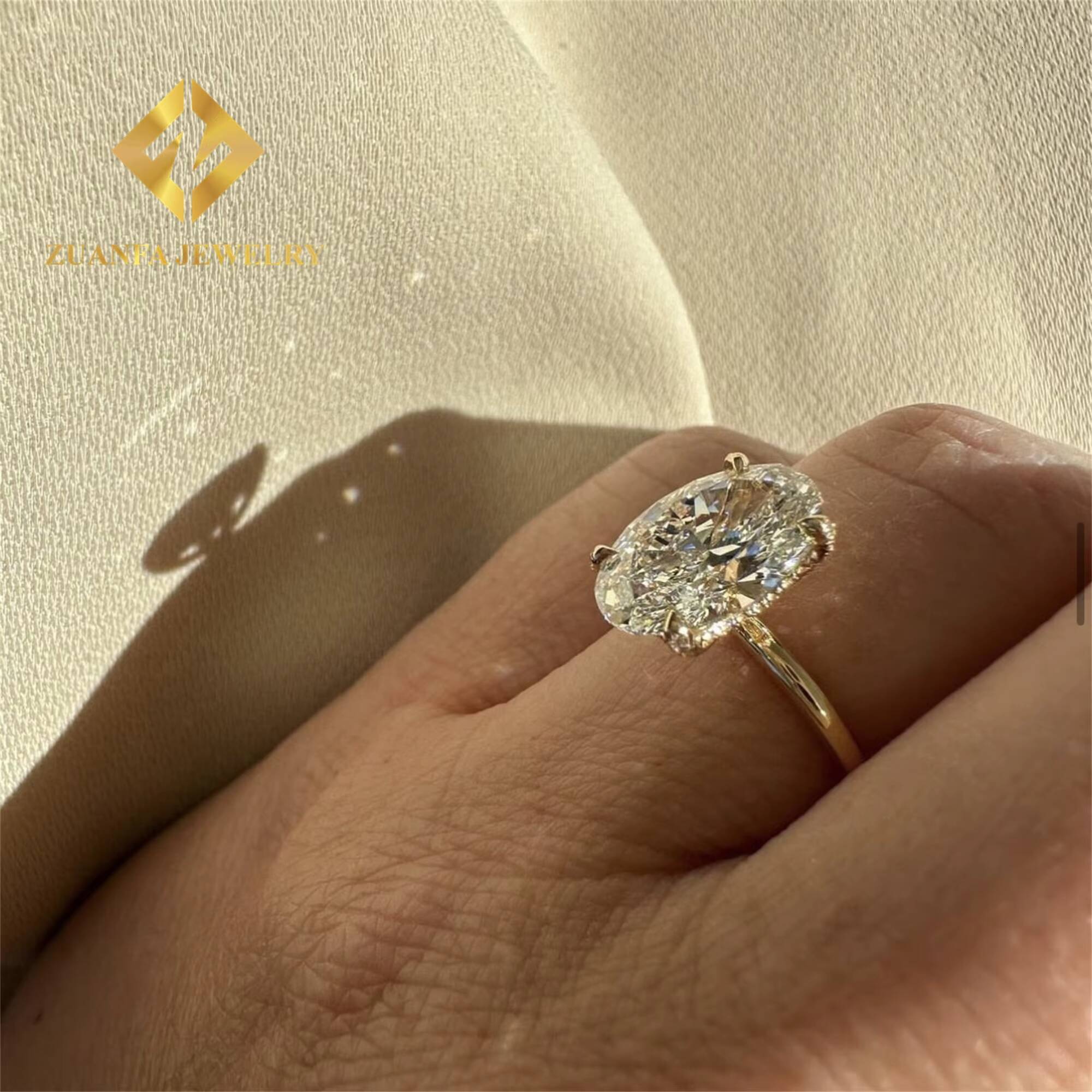 Custom Made 14k Solid Gold Luxury Gorgeous Bridal Wedding Jewelry 3Ct Crushed Oval Lab Grown Diamond Engagement Wedding Ring