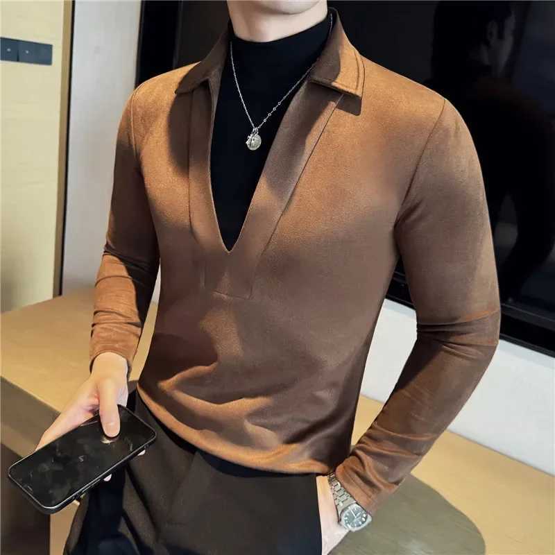 Men Fake Two-piece T-shirt Pullover 2024 British Style Autumn Winter Woolen Warm Thick Turtleneck T-shirt Fashion Men Clothing Z250725