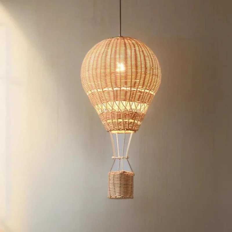 2025 Hot Air Balloon Chandeliers LED Childrens Room Lamp Handmade Rattan Craft Baby Room Nursery Boy Girl Bedroom Bedside Chandelier XJ250725