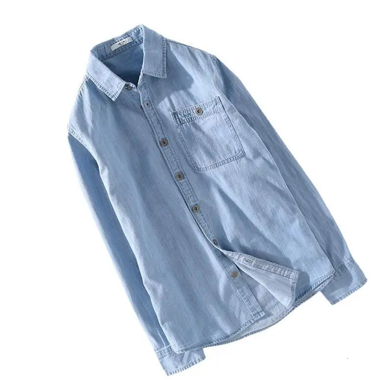 Denim shirt mens thin spring long sleeved inch clothes casual outerwear 250725