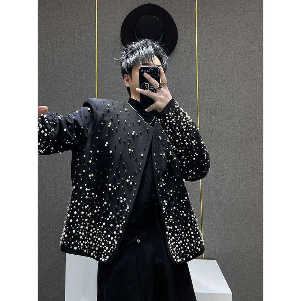 High-End Dia Splicing Short Jackets Men's 2025 Spring Autumn New Fashion Small Fragrant Coats Masculinity Trend Pearl Jacket