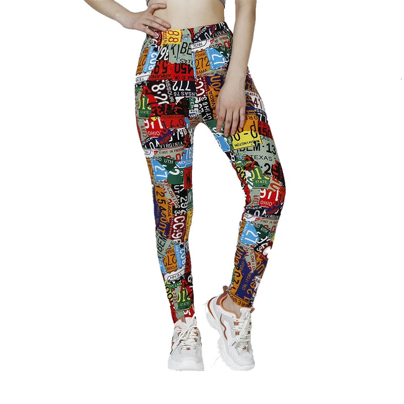 PD47 European and American Printed Digital Leggings Matte Small Foot Elastic WOMENS Cropped Pants Graffiti 250725