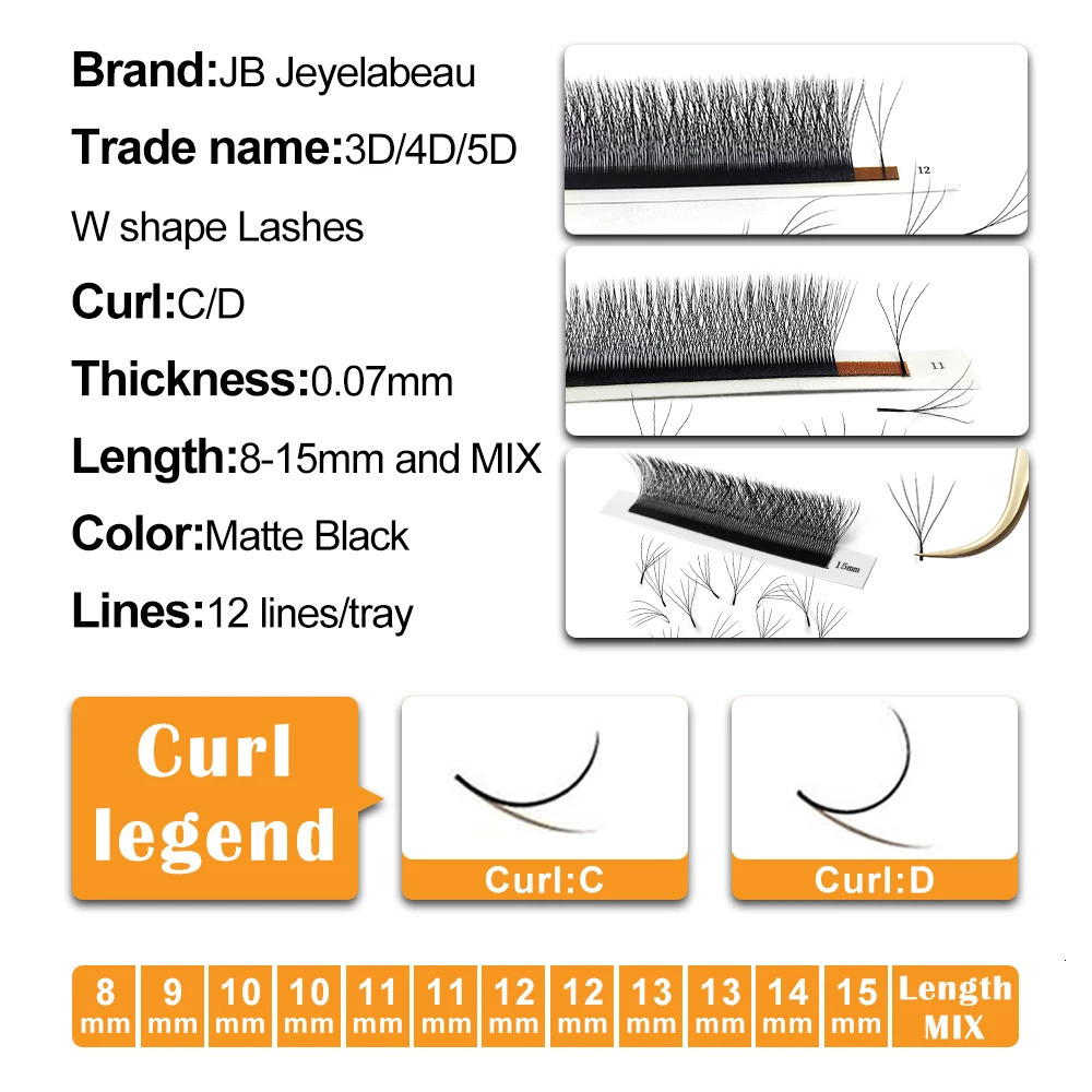 JB Jeyelabeau 3D 4D 5D W eyelashes Naturally curl Eyelash Premade volume fans lashes False 6D cilia 250714