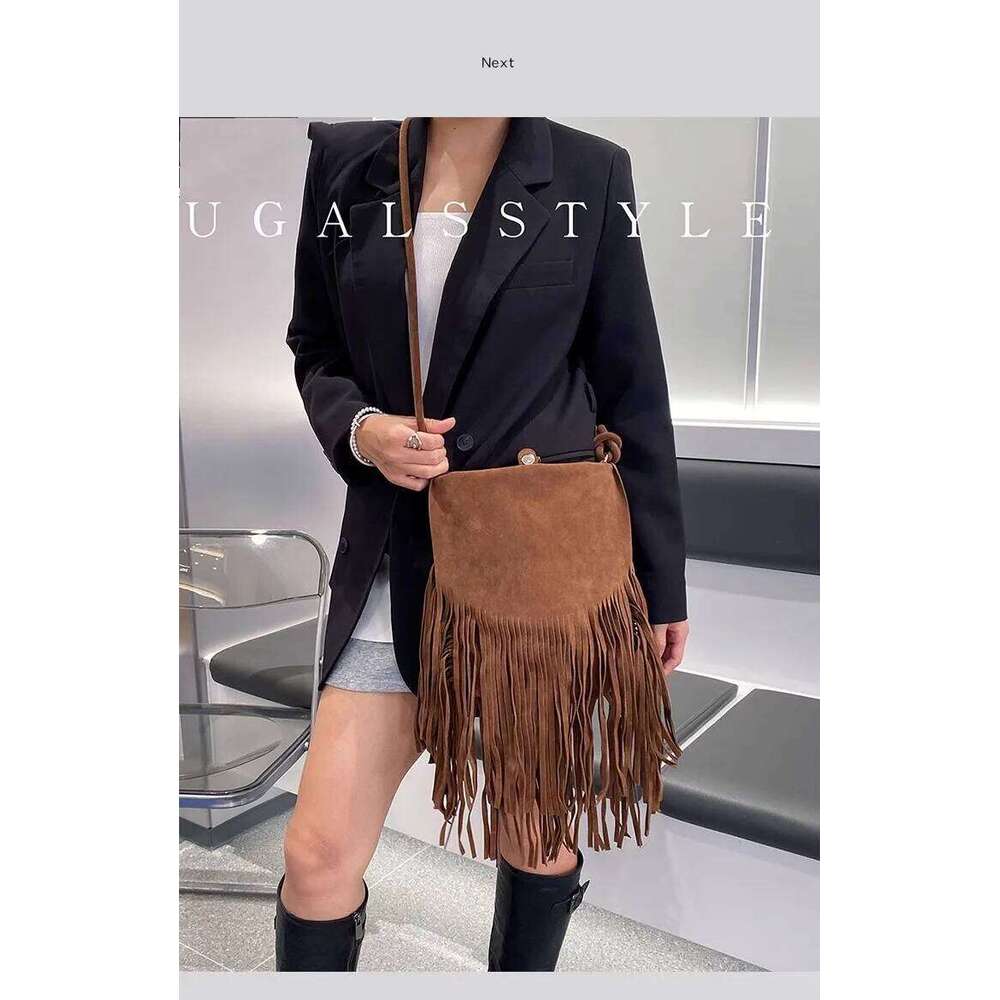 Autumn Winter Veet Bucket Fashion Tassel Large Capacity Women's Handbag Lady Purse Shoulder Messenger Casual Bag