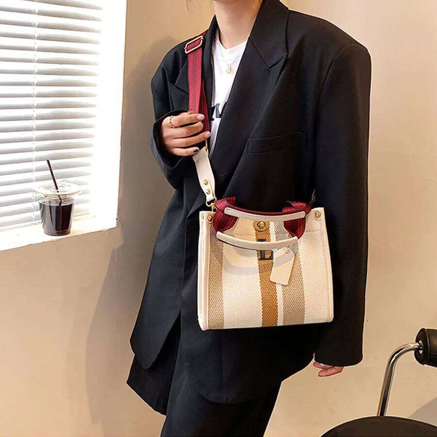 Women's small crossbody bag canvas vertical stripe casual shoulder bag multifunctional