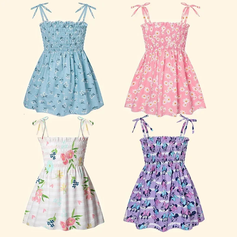 Children Girl Dress Summer Elegant Sling Princess Dresses Flower Print Kids Beach Sundress Casual Cotton Baby Clothing 250725