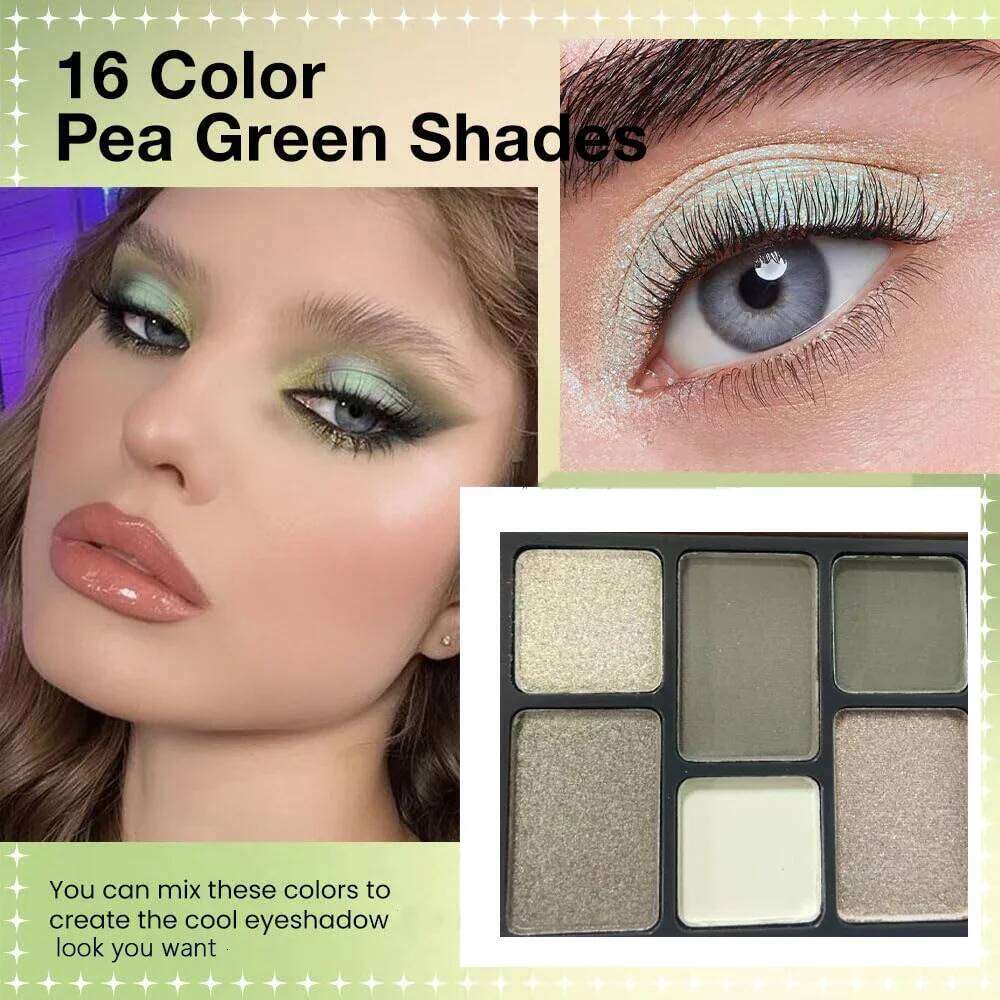 16 Color Green Pearl Palette Waterproof Lasting Dia Shimmer Eyeshadow Sparkling Crystal Eye Makeup Cosmetic