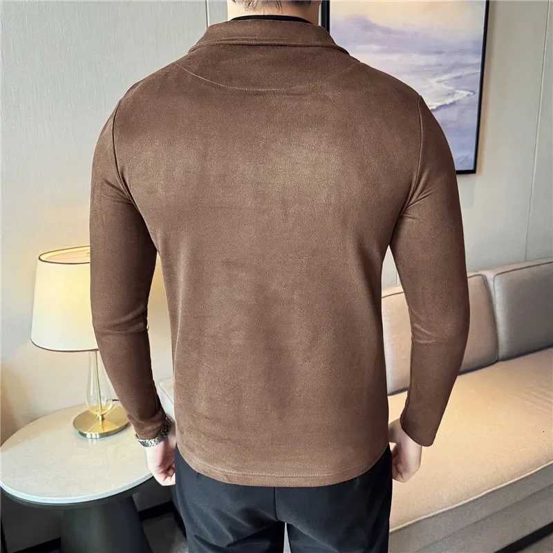 Men Fake Two-piece T-shirt Pullover 2024 British Style Autumn Winter Woolen Warm Thick Turtleneck T-shirt Fashion Men Clothing Z250725