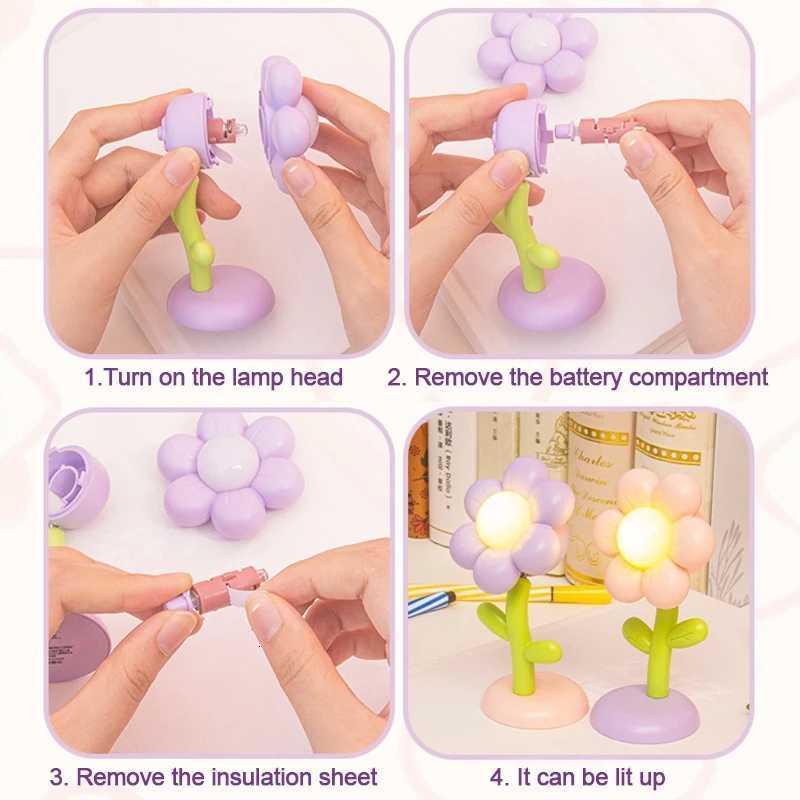 Mini LED Flower Night Light Cute Small Table Lamp Desktop Ornament Bedside Bedroom Ambient Lights Childrens Toy Kids Holiday Gift XJ250725