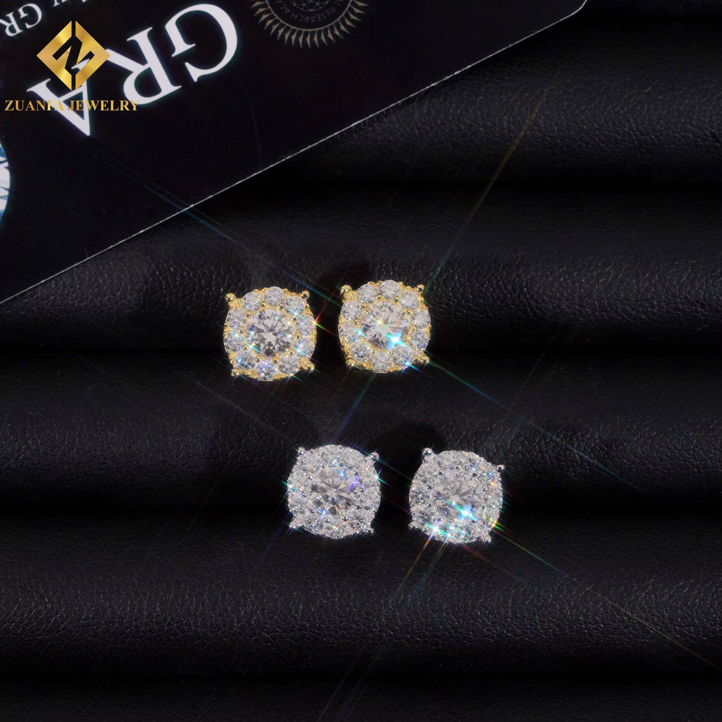 Ready to Ship Jewelry Wholesale Big Stone Ear Studs 925 Sterling Silver VVS Moissanite 8.8mm Hip Hop Earring Jewelry Unisex