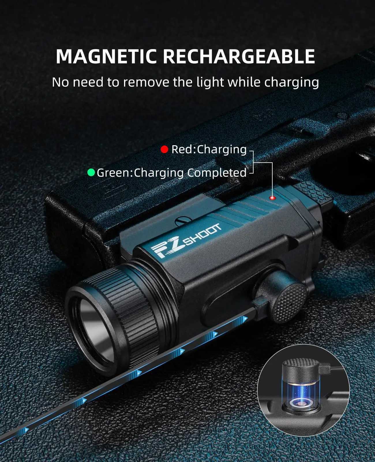 EZshoot 2000 Lumen Tactical Flashlight Compact LED Light Rechargeable for Pistol Picatinny or GL Rail with Adjustable Slide Rail W250722