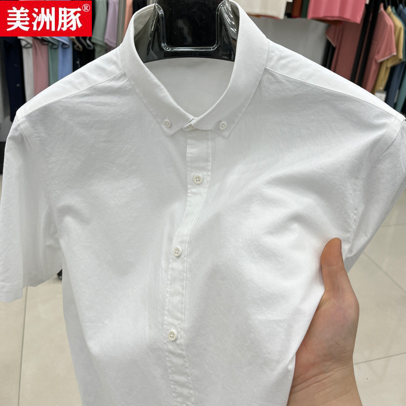 100% Cotton High-End Short Sleeve Solid Color 2025 Summer Business Casual Men's Shirt