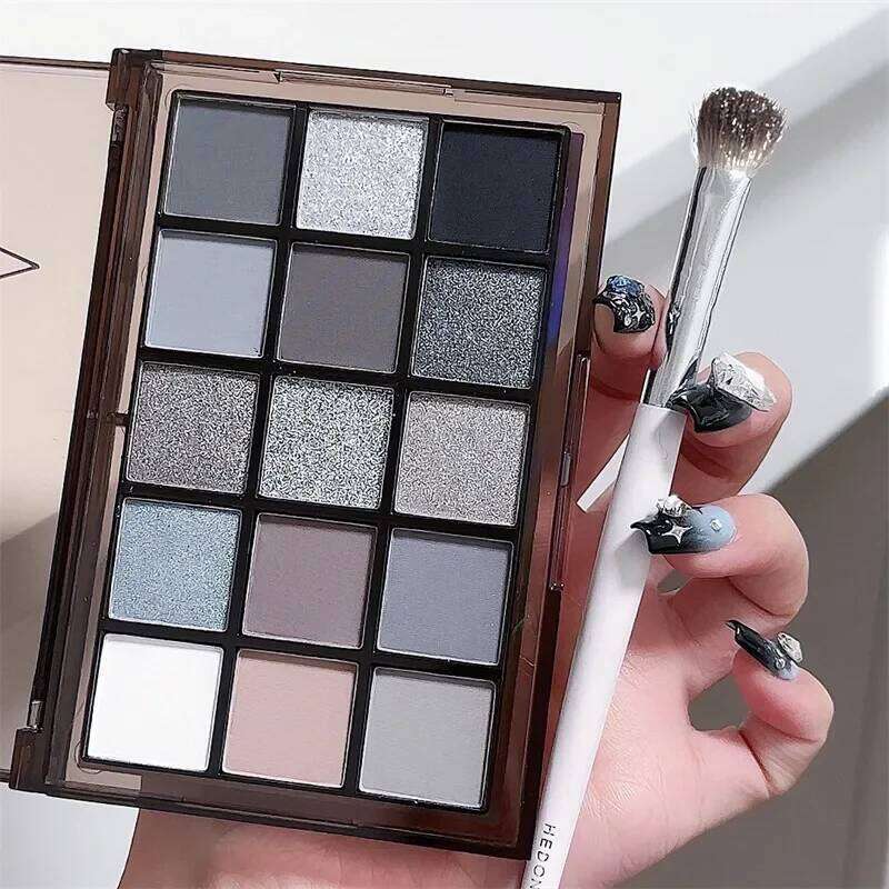 15Colors Cool Toned Black y Glitter Eyeshadow Shadow Eye Pigments Matte Palett Palette S K4W5
