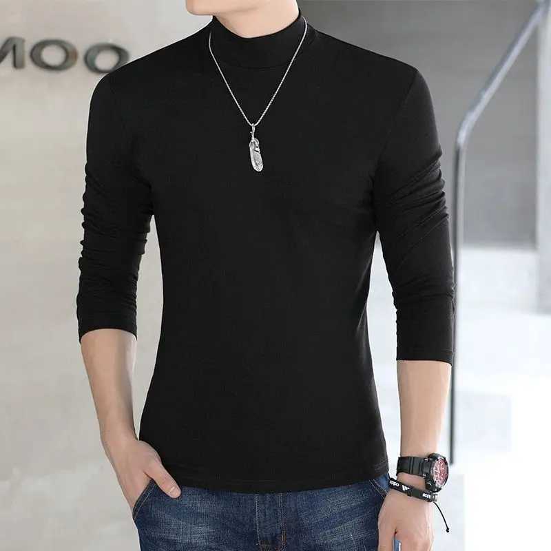 Casual Tees Turtleneck Long Sleeve T-Shirt Mens Plus Size 5XL Shirt Korean Spring Summer Solid Half High Collar Bottom Shirt Z250725