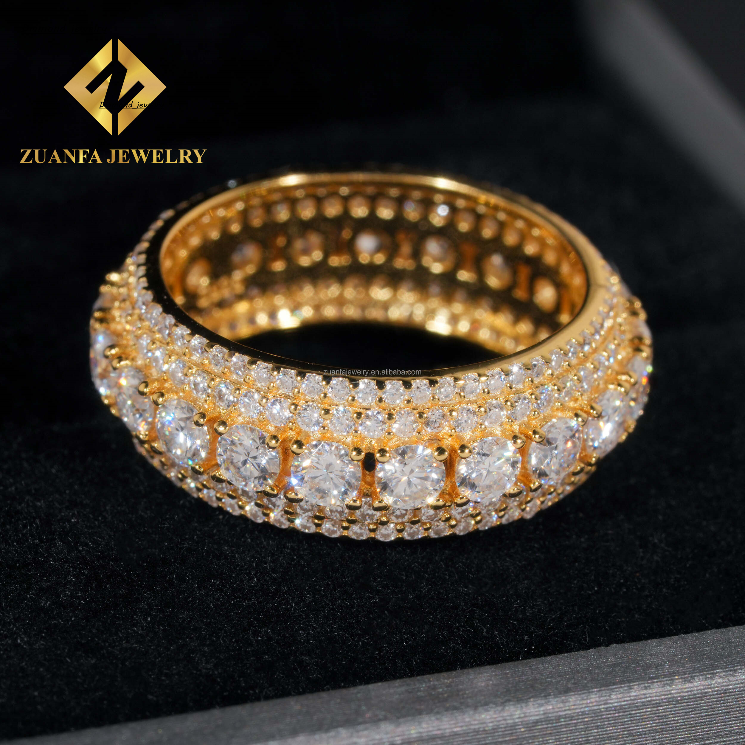 Pass Diamond Tester Rapper Stylish Style Gold Hip Hop Luxury Iced Out Jewelry VVS1 Moissanite Diamond Eternity Band Ring Men