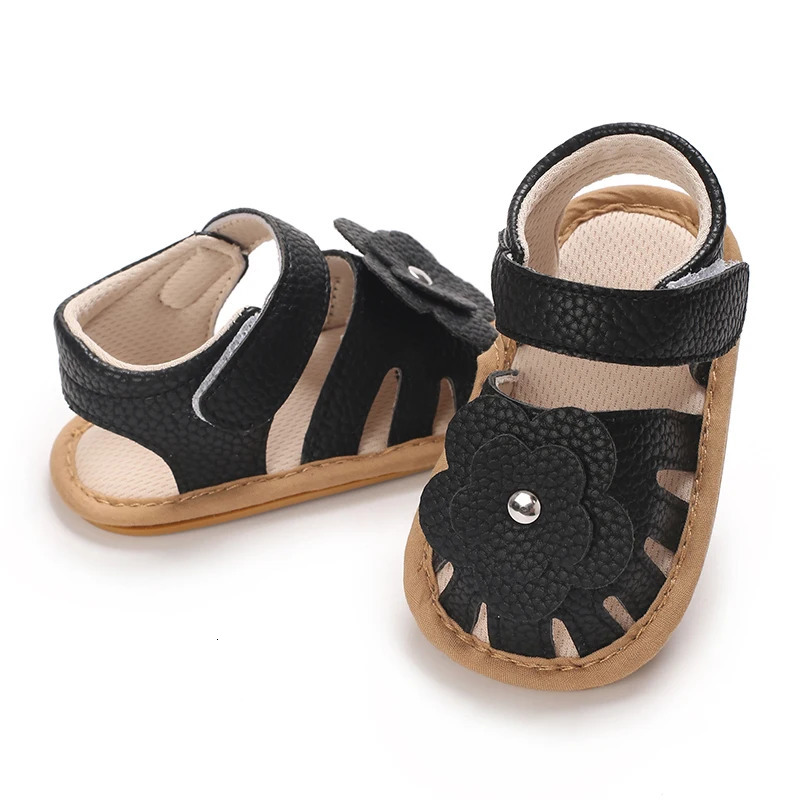 018M Cute born Flower Sandals for Girls in Summer PU Soft Rubber Sole AntiSlip Baby First Step Walking Shoes Sandals 250725