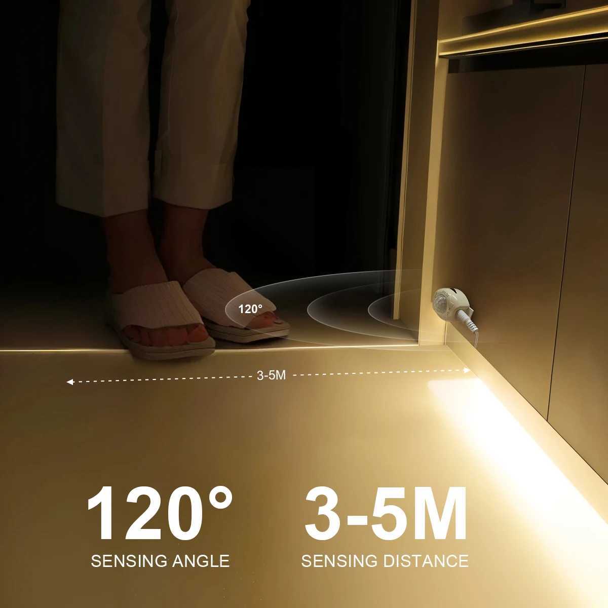 Wireless PIR Motion Sensor LED Under Bed Night Light 12V LED Light Strip Kitchen Cabinet Bedroom Stairs Hallway Emergency Lamps XJ250725