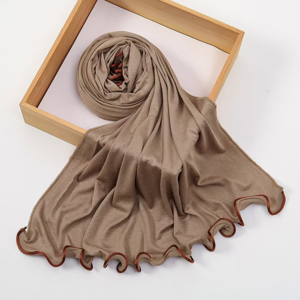 T1316 solid color wood ear edge mercerized cotton ladies headscarf Malay light and simple and comfortable long head wrap shawl