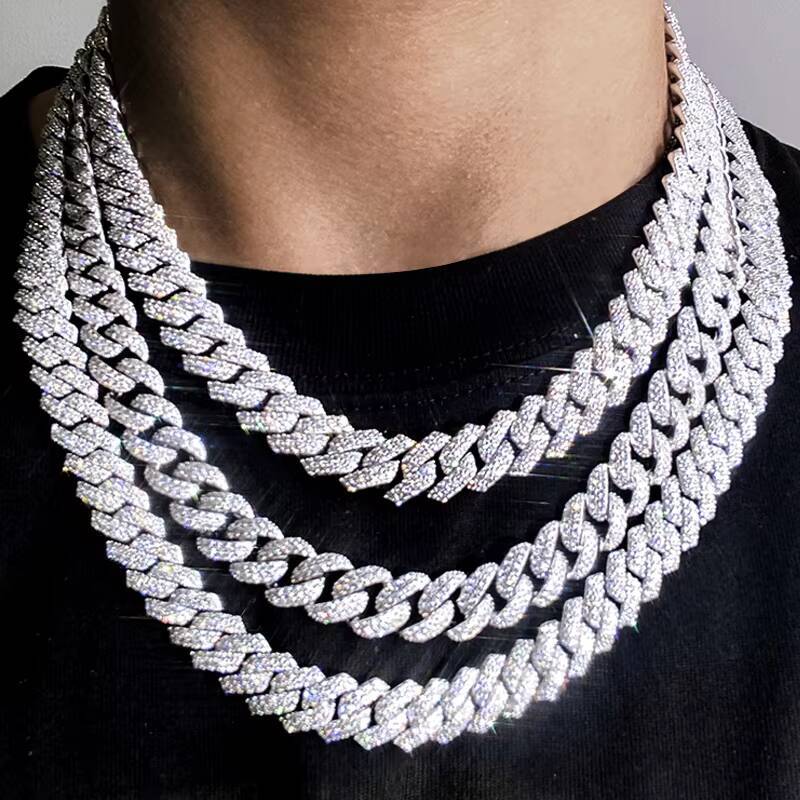 Wholesale Custom 6 8 10 12 15MM 925 Silver Cuban Link Chain Hip Hop Jewelry Iced Out Moissanite Cuban Chain Diamond Necklace