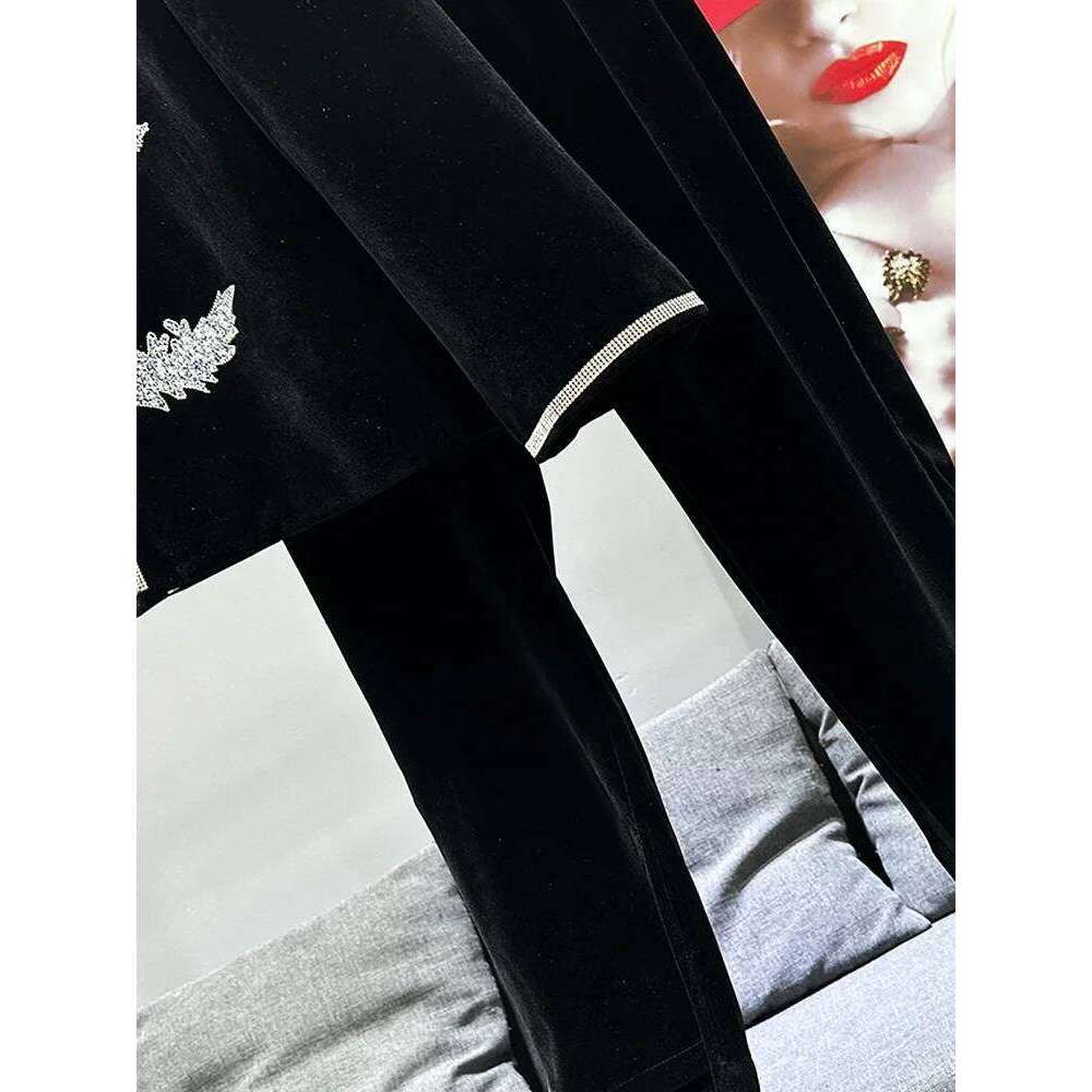 Trendy Male Veet Two-Piece Set 2024 Autumn New Fashion Men's Hot Dia Long-Sleeve Jacket Trousers Suit