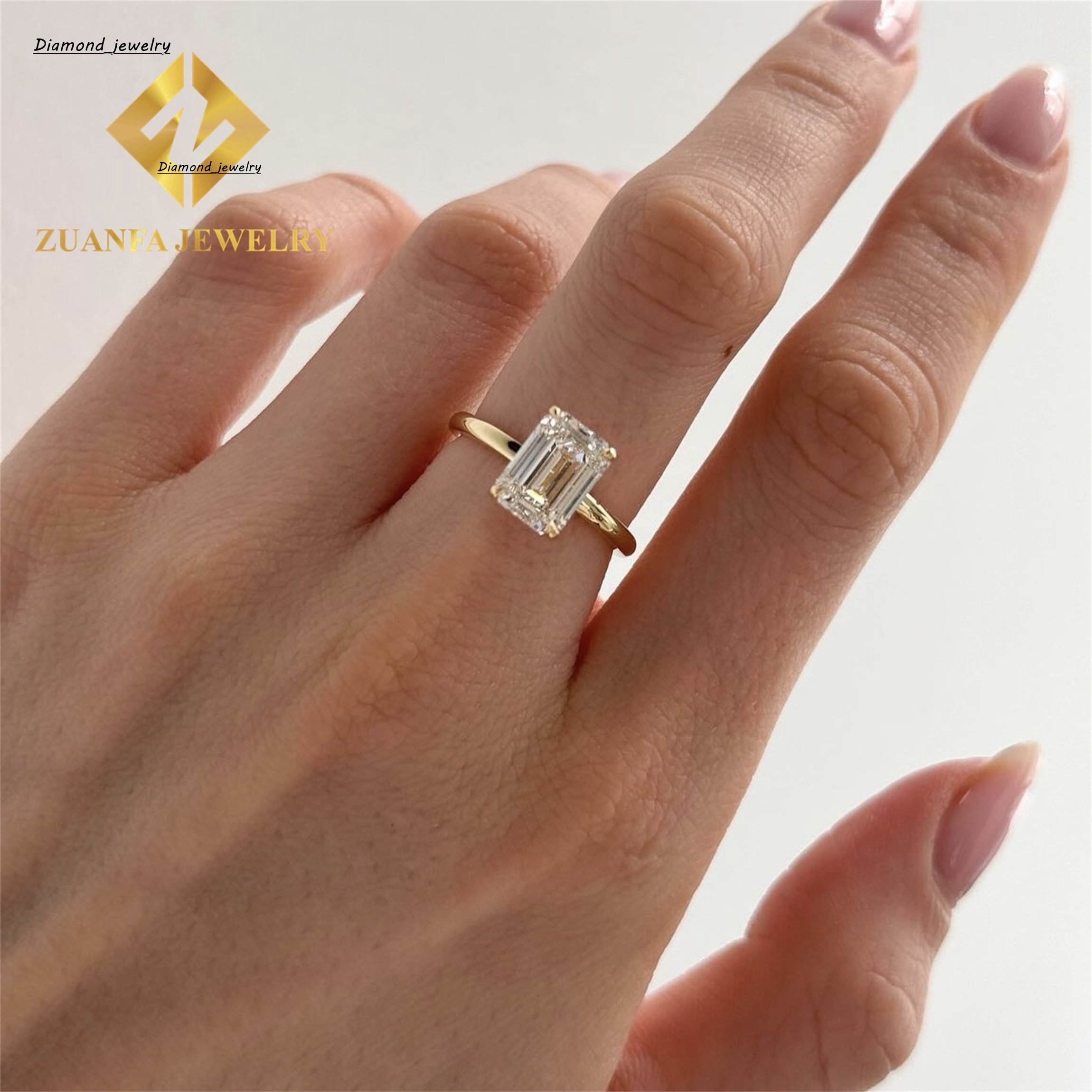 Elegant Women Style 10k 14k Yellow Gold Luxury Bridal Wedding Jewelry Emerald Princess Moissanite Engagement Solitaire Ring