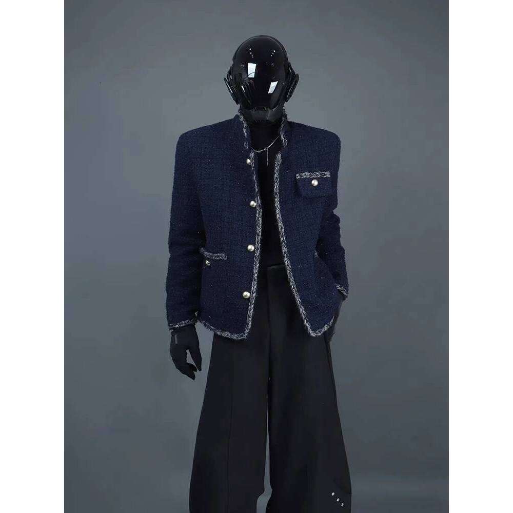 Original Small Fragrant Bright Silk Tweed Woven Jackets Men's 2025 Spring Autumn New Exquisite Fashion Shoulder Padded Jacket