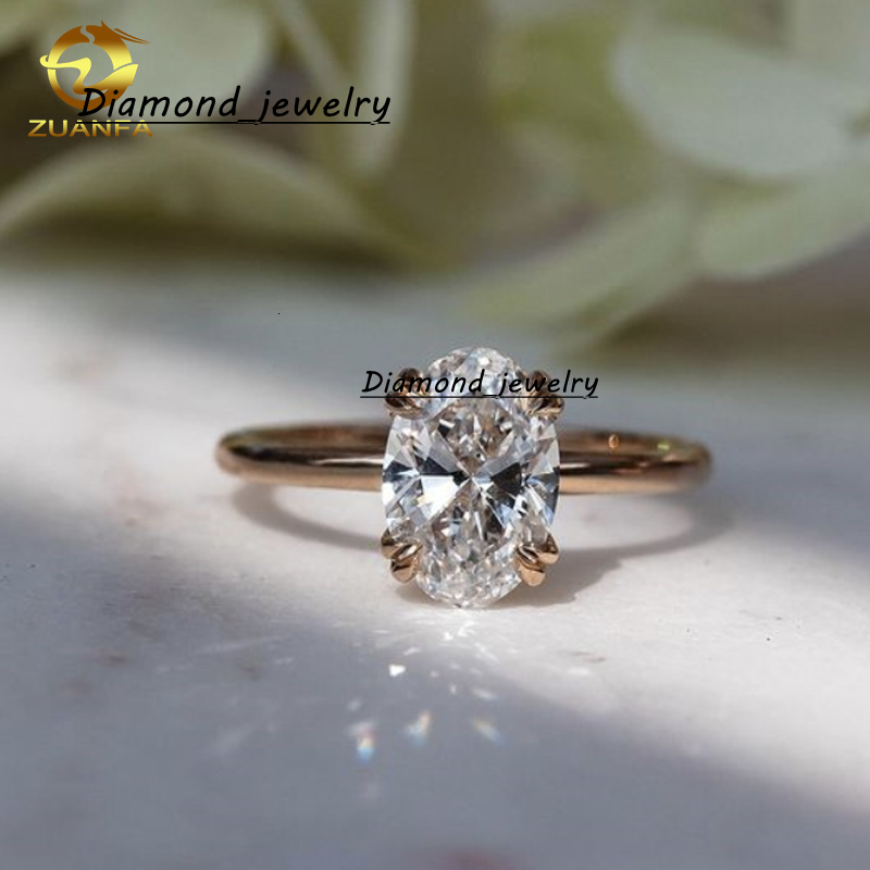Custom Solitaire Moissanite Rings Real Gold Fashion Jewelry Ladies Wedding Rings
