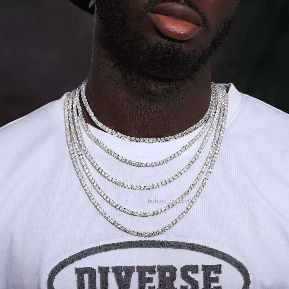 Fine Jewelry Hip Hop White Gold Sterg Sier VVS Moissanite Dia Cluster Tennis Chain Bracelet Necklace For Men Women